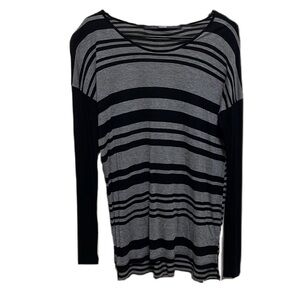 Women’s KENSIE, Scoop Neckline, Long Sleeve, Striped Top, Black/Gray, Medium